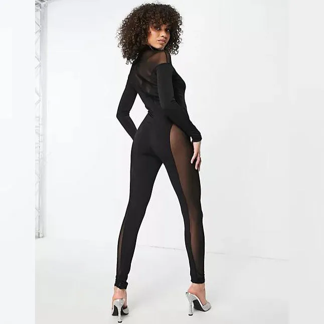 Velvet Mesh Pattern Jumpsuits