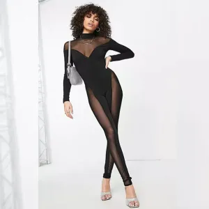Velvet Mesh Pattern Jumpsuits