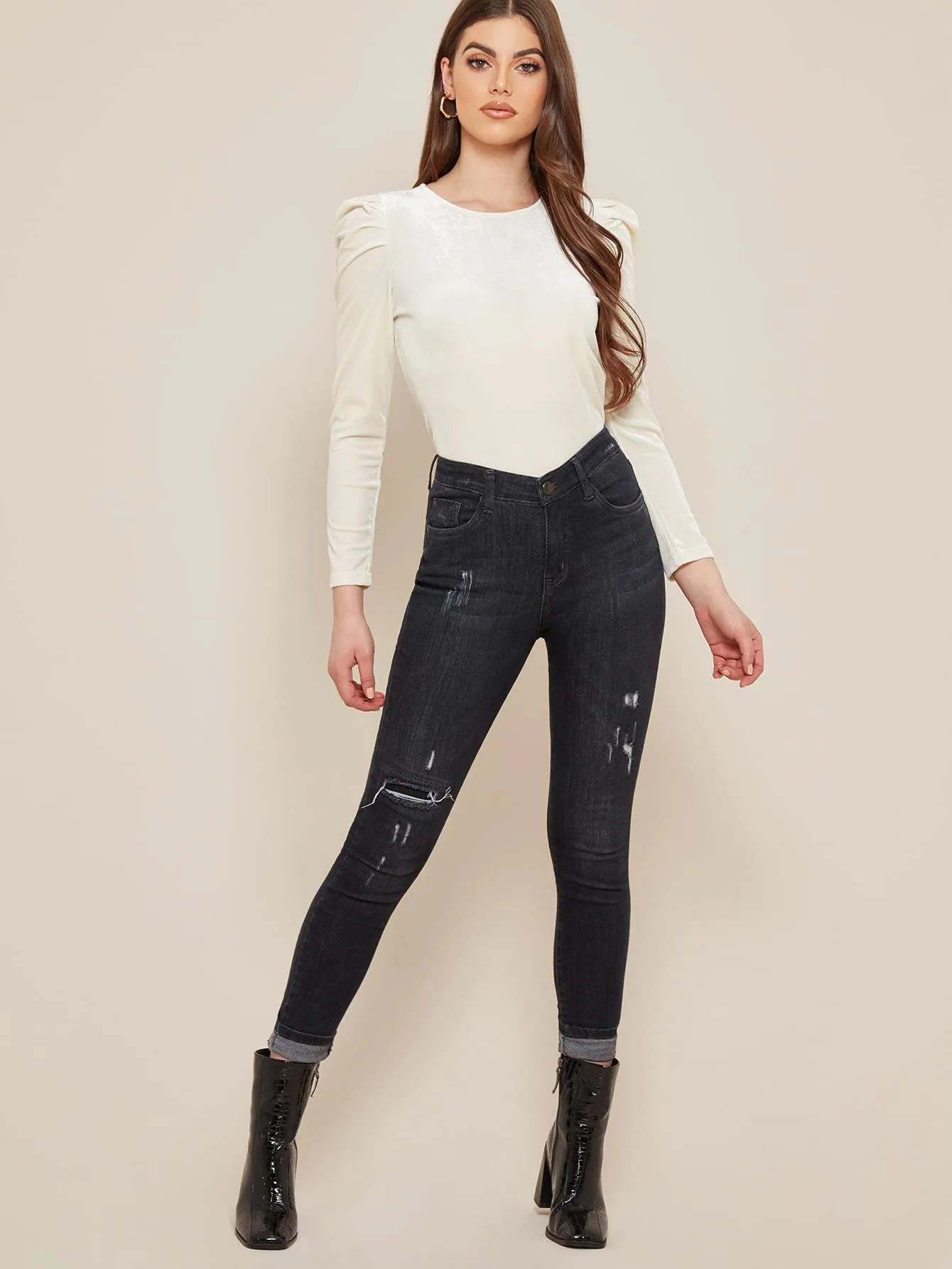Velvet Puff Sleeve T-shirt