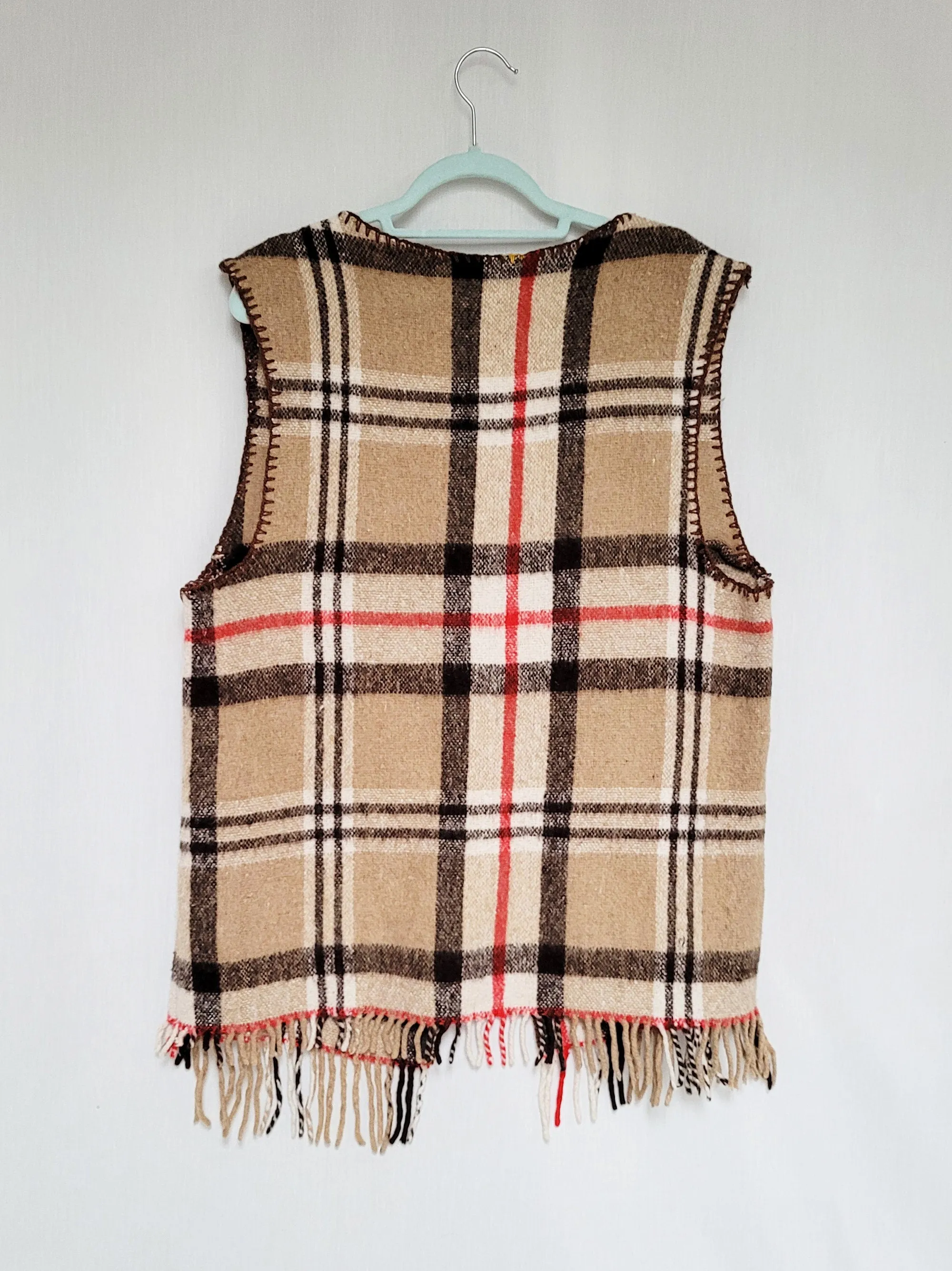 Vintage 70s handmade brown tartan plaid vest gilet top
