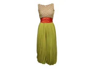 Vintage Chartreuse & Multicolor Norman Norell Beaded Jumpsuit Size XS