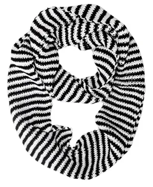Warm Knitted Soft Light Striped Infinity Loop Scarf White and Black