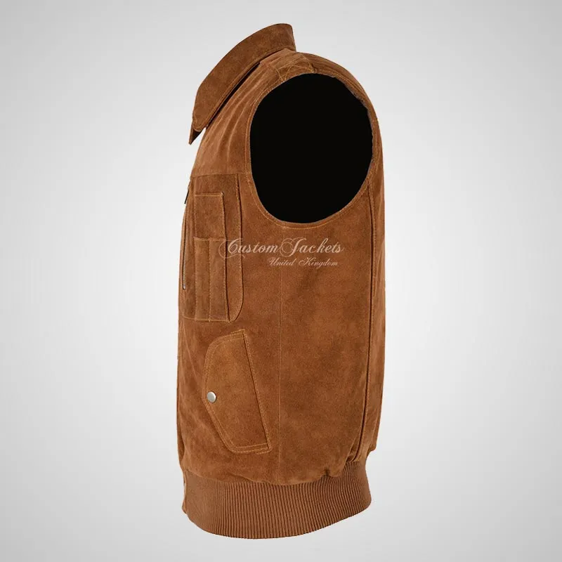 WEND Men's Suede Gilet Soft Leather Body Warmer Sleeveless Jacket