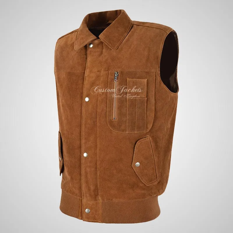 WEND Men's Suede Gilet Soft Leather Body Warmer Sleeveless Jacket
