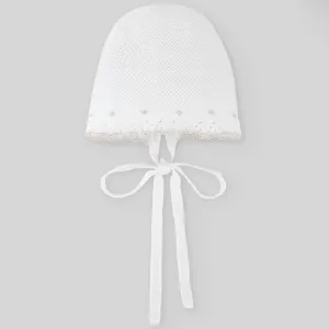 White & Beige Knit Bonnet