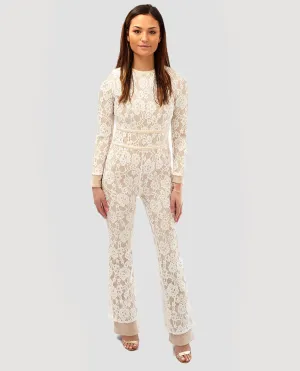 WHITE LACE JUMPSUIT WITH BELT DETAIL