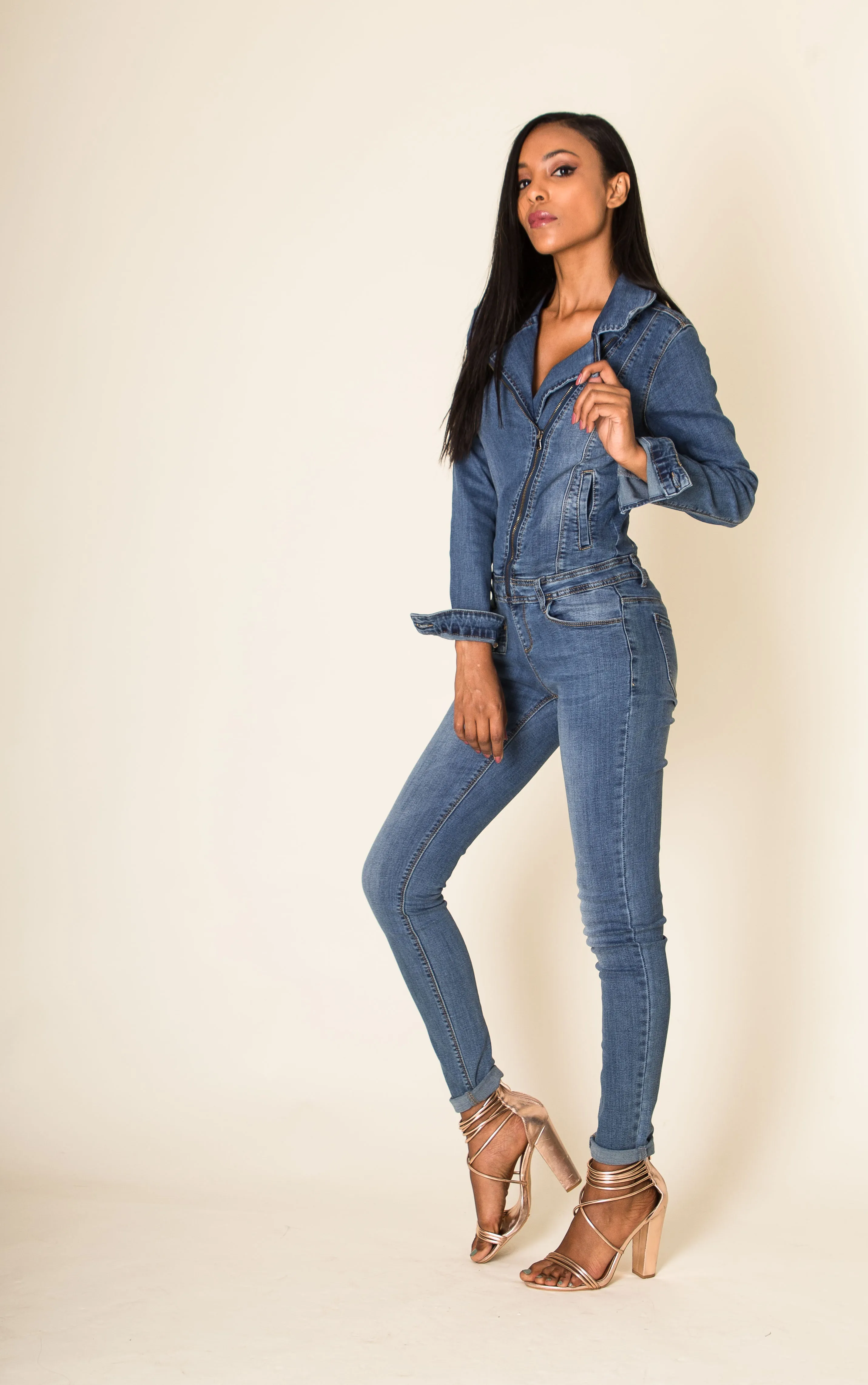 Wholesale Faded Blue Jeans Jumpsuit