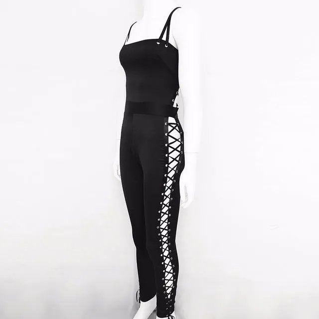 Women Bandage Lace Up Jumpsuit