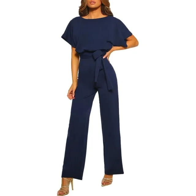 Women Short Sleeve Straight Leg Jumpsuit