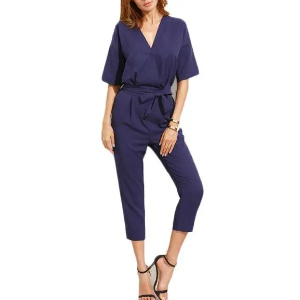 Women Solid Half Sleeve Jumpsuit
