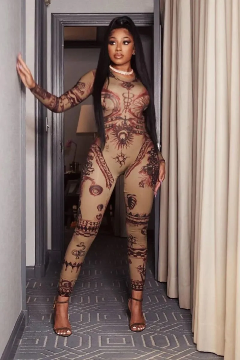 Women's Long Sleeve Skinny Brown Jumpsuit