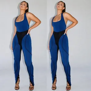 Womens Side Split Ruched Athleisure Sleeveless Jumpsuits