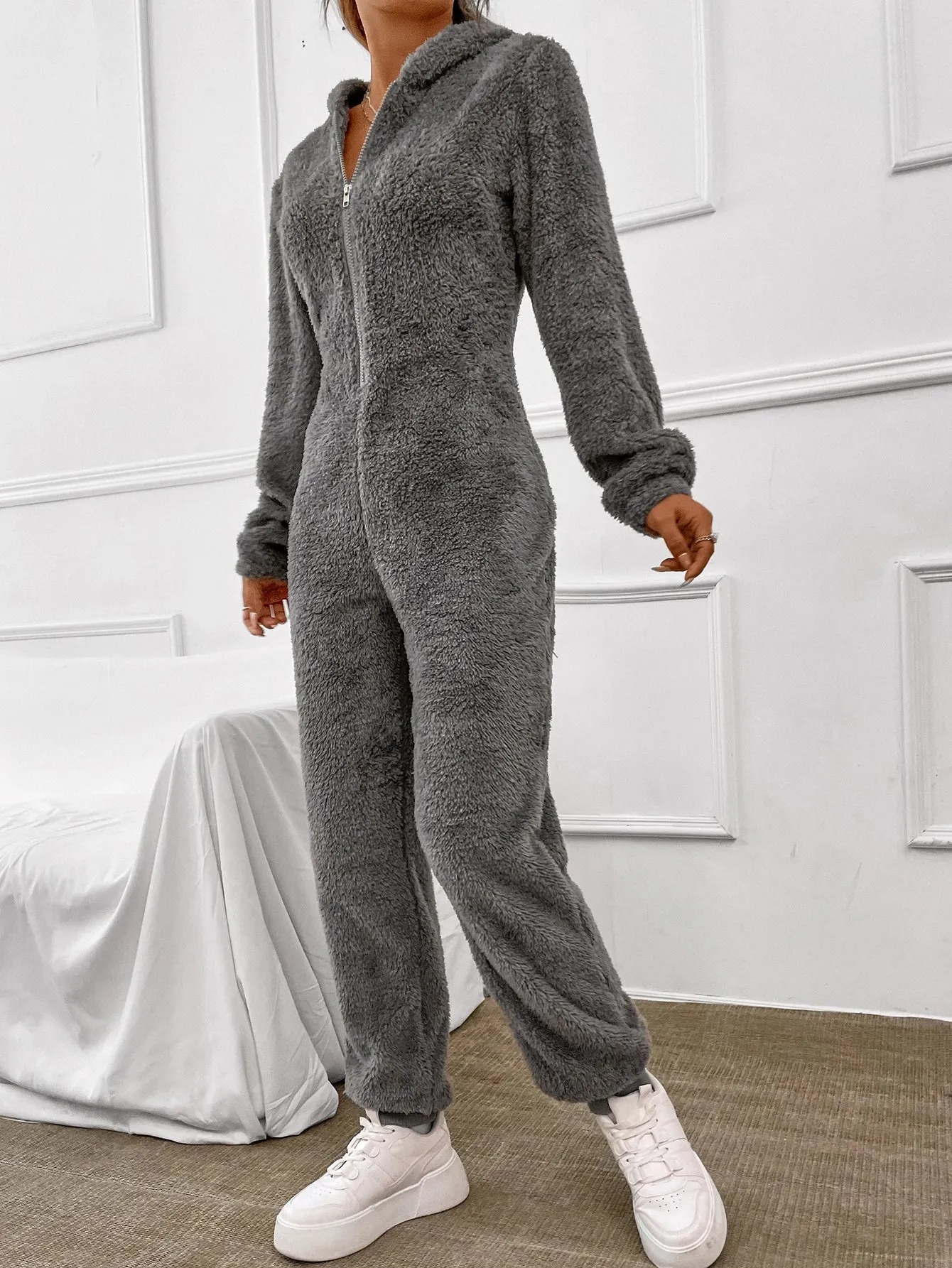 Zip Up Hooded Teddy Jumpsuit FW23