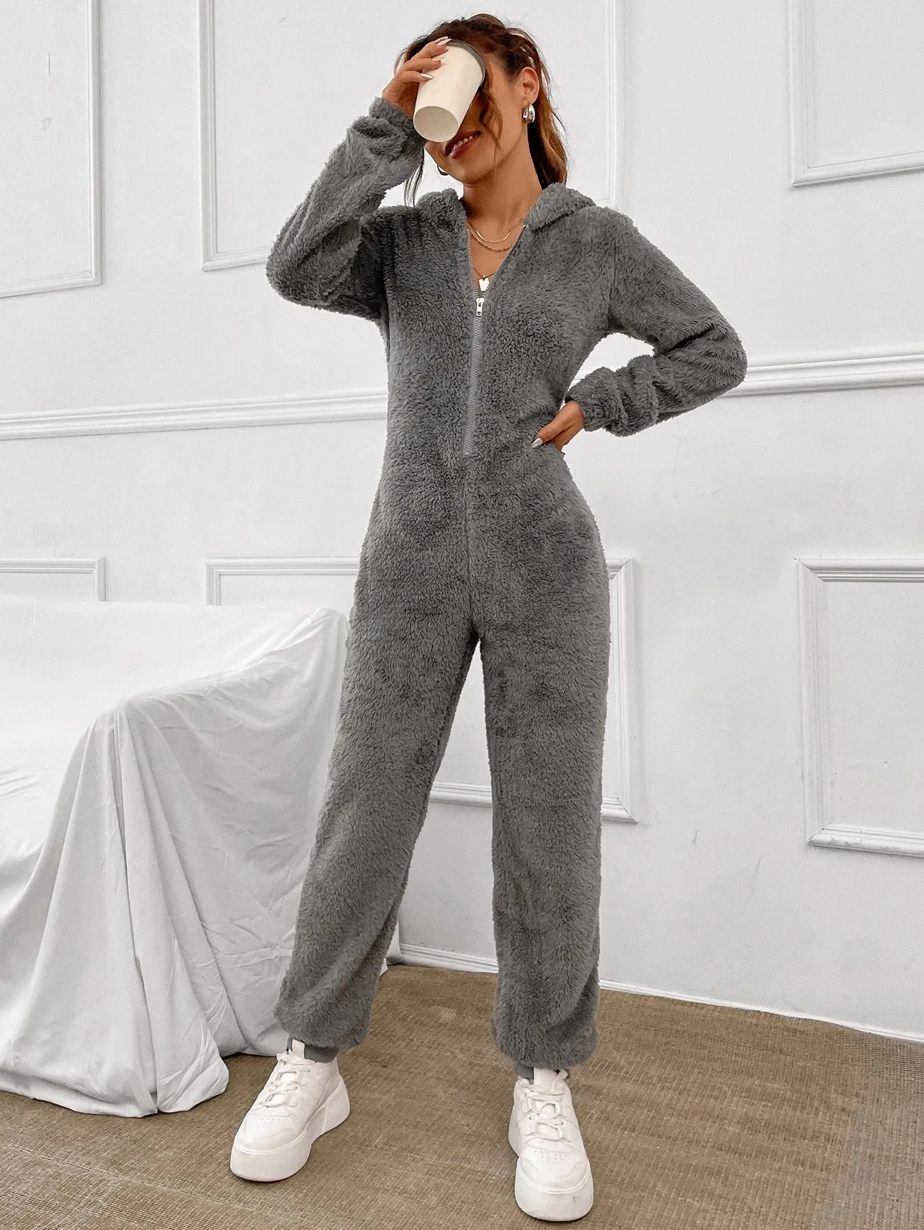 Zip Up Hooded Teddy Jumpsuit FW23